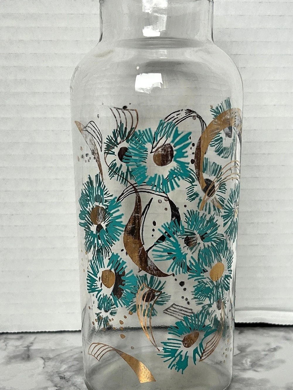 Vintage Apothecary George’s Briard Cat & Floral Glass Vase in Clear & Blue - Picture 4 of 8